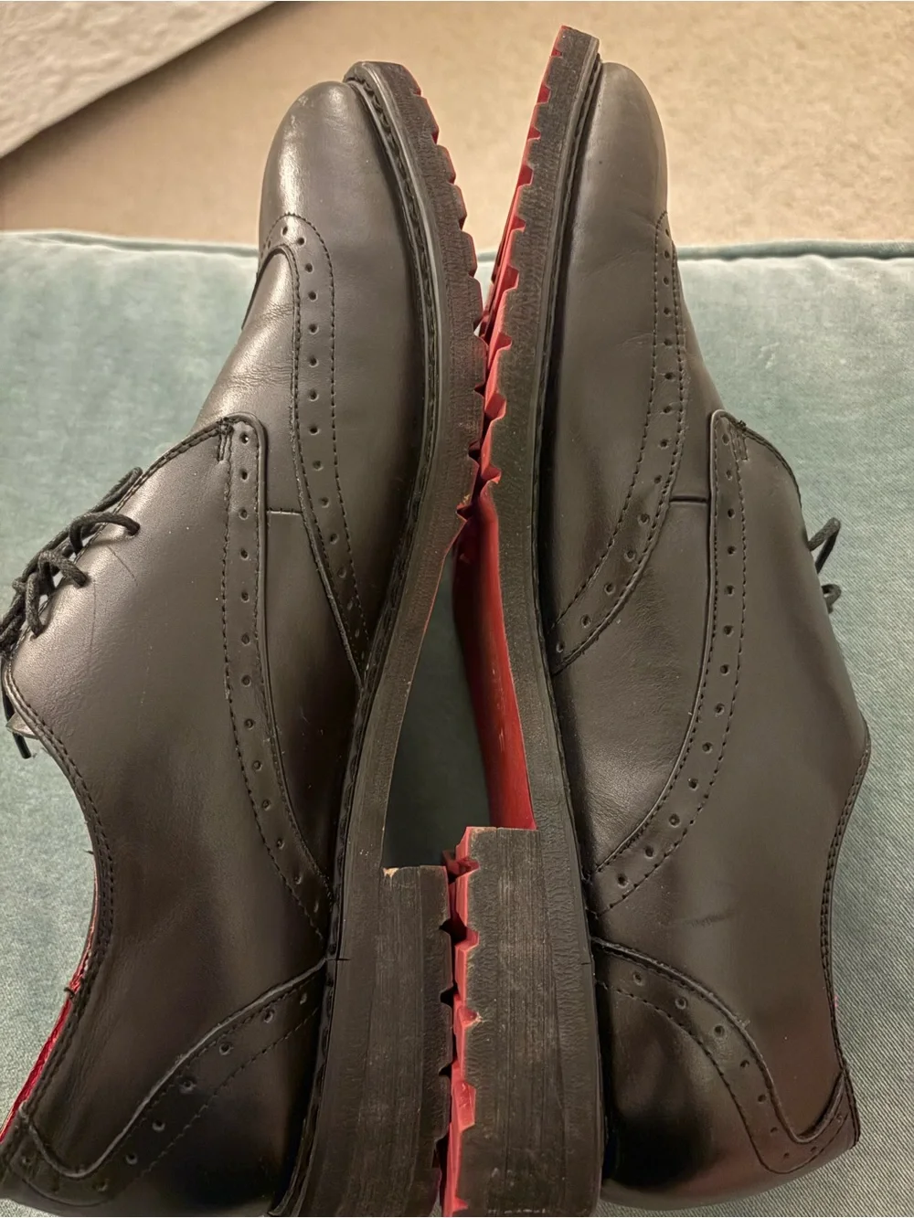 Robert Wayne Black Leather Wingtip Oxfords with Red Lining